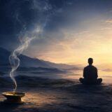 燃料を手放して静まった炎と、夜明けの静けさに座る人