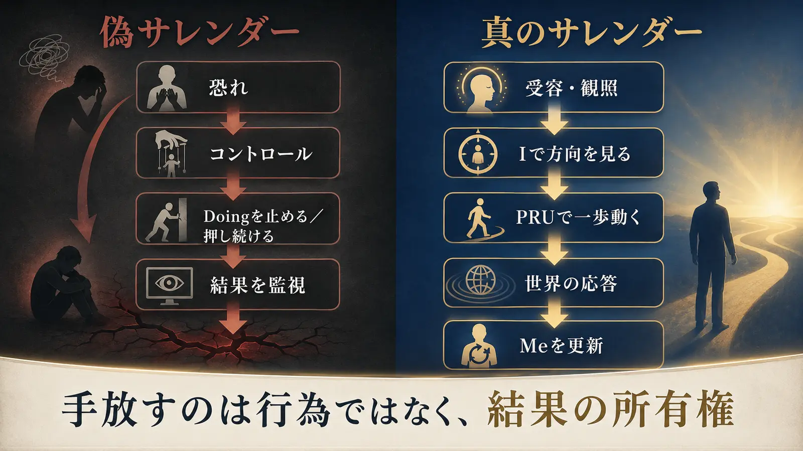 偽サレンダーと真のサレンダーを比較した図解