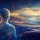 観測者と世界が同じ場から同時に生成される様子を描いた哲学的イラスト