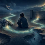 自分を責める人の周囲で、摩擦や途切れた道など複数の要因がCurrentの流れを止めているイメージ