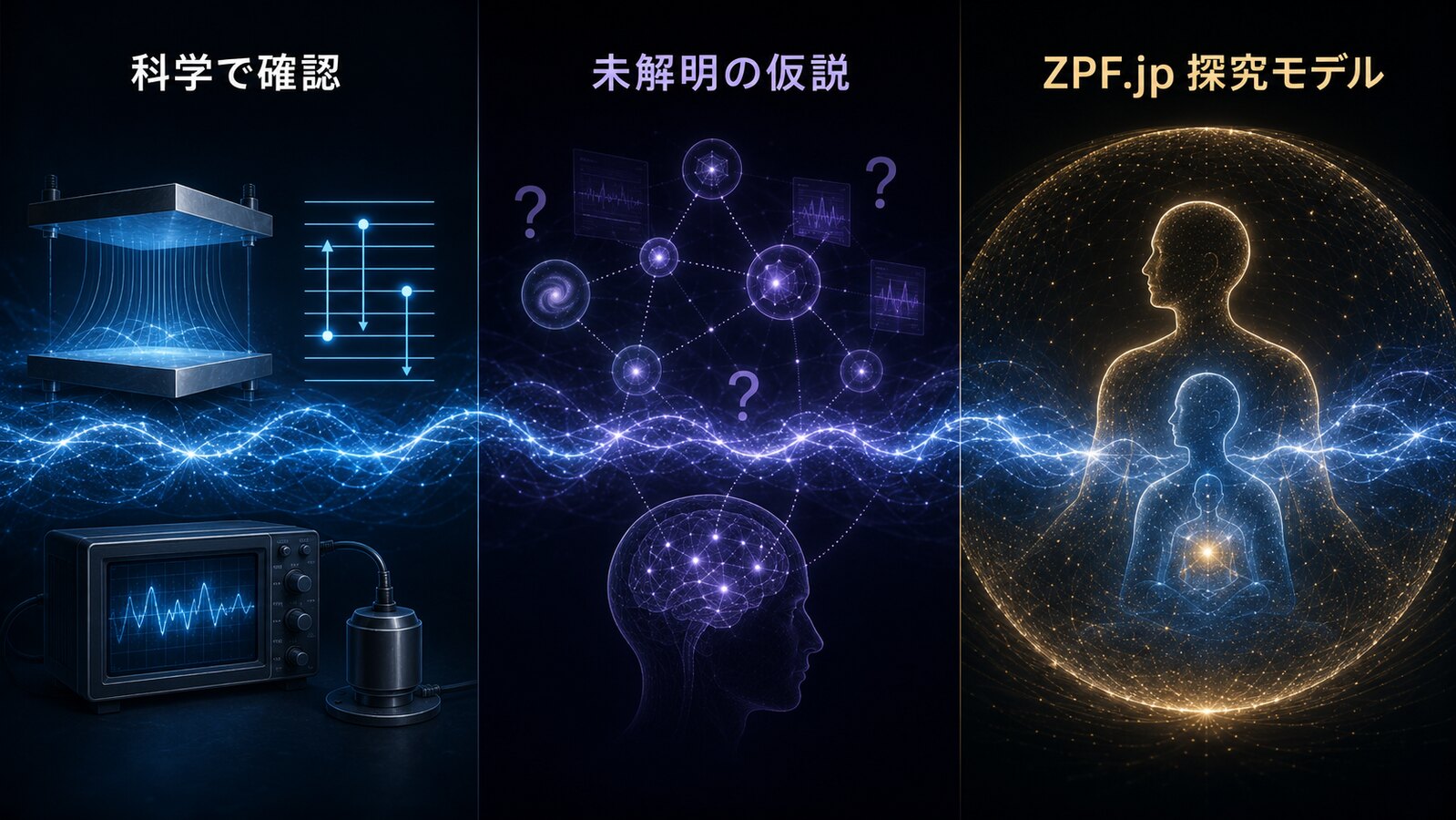 科学で確認されたこと・未解明の仮説・ZPF.jp探究モデルの3層