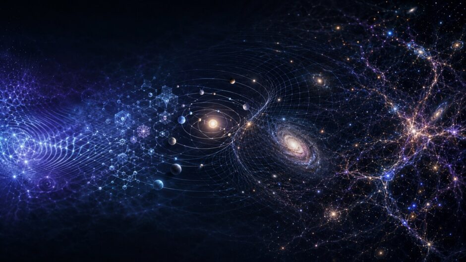 波、結晶、軌道、曲がった時空、銀河、宇宙網へ展開する宇宙の幾何学