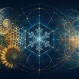 自然界の形と数学的構造と神聖幾何学を重ねたイメージ