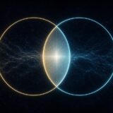 金色と青色の二つの円が重なり中央にヴェシカ・パイシスが現れる図